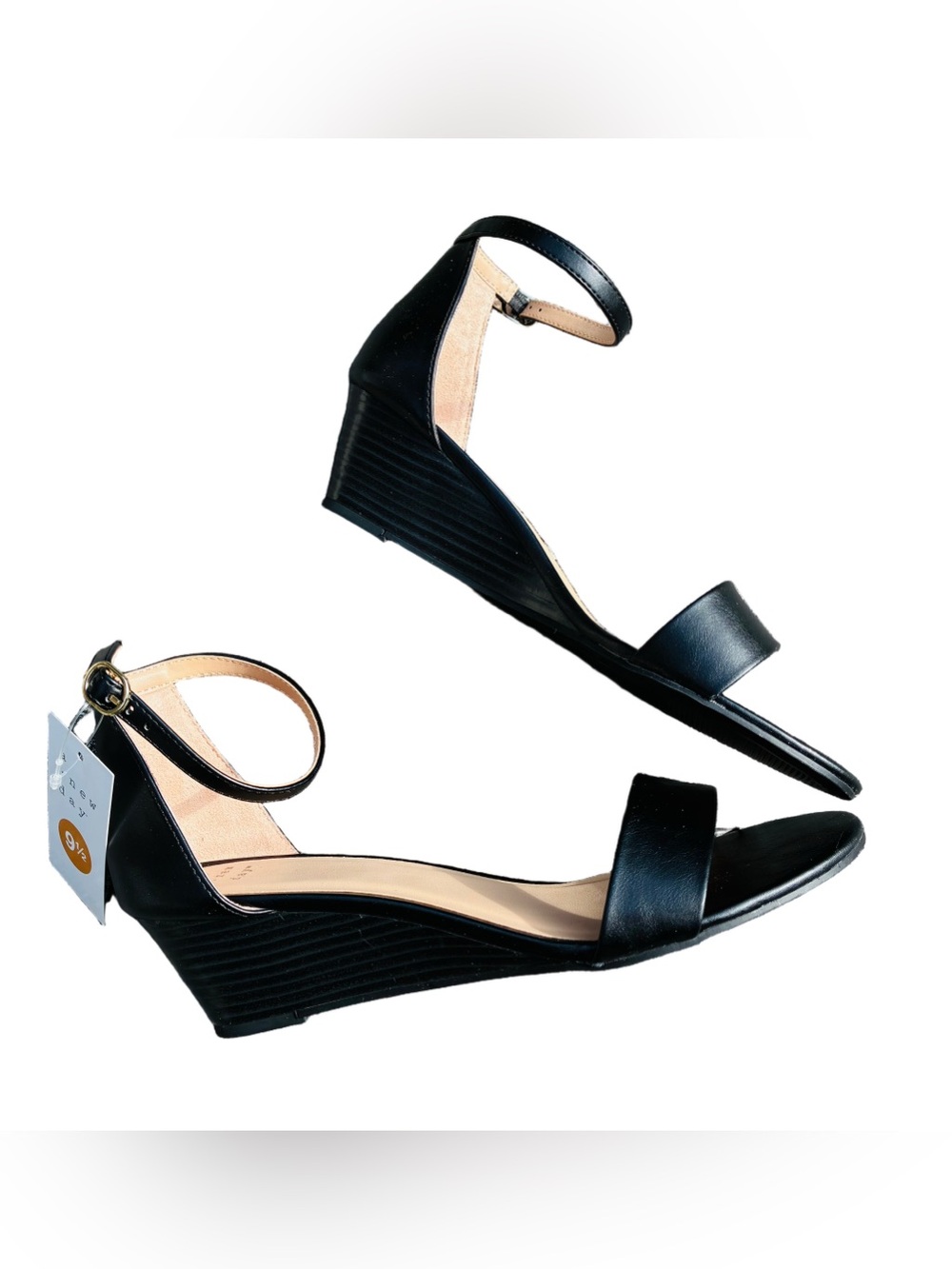 A New Day Black Ankle-Strap low wedge Sandals women 8.5 - Picture 2 of 3